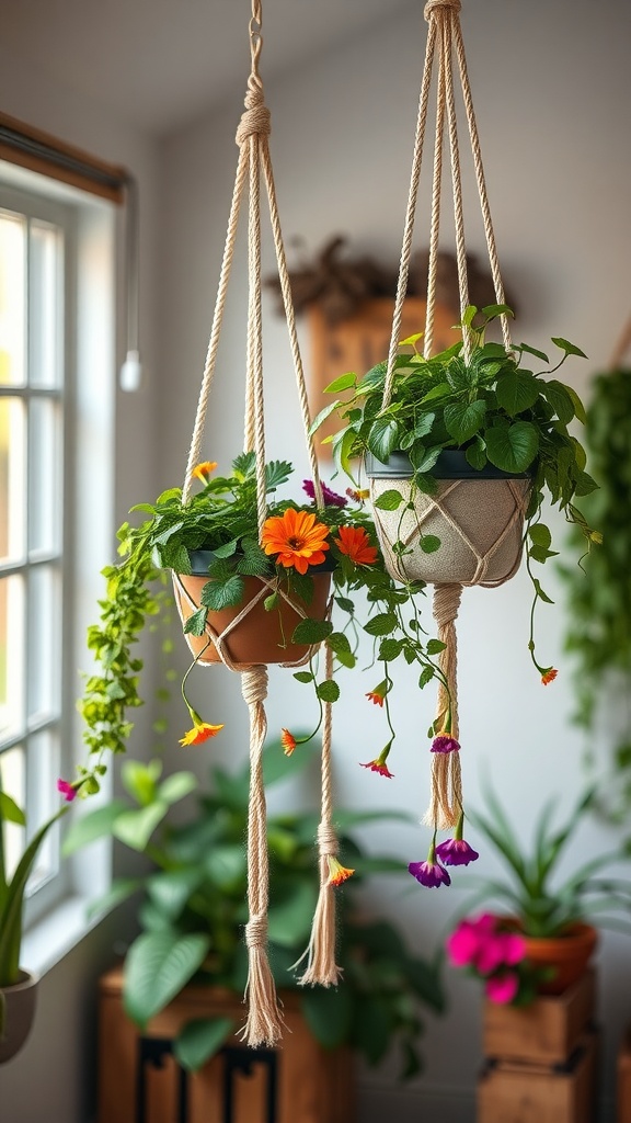 hanging planters with macramC3A9