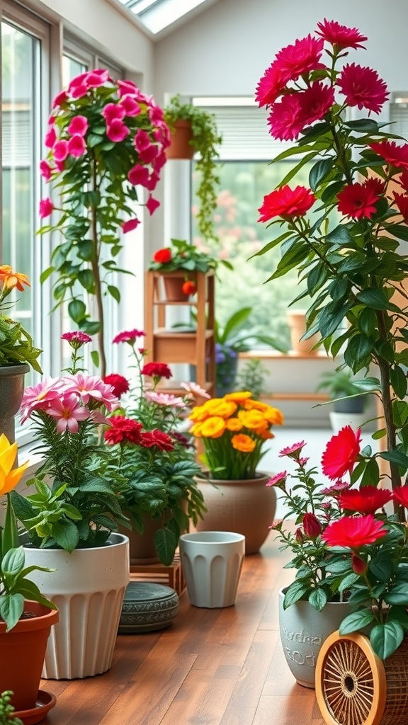 indoor flower garden with blooming plants